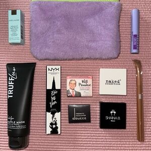 Purple Cosmetic Pouch with Makeup Collection